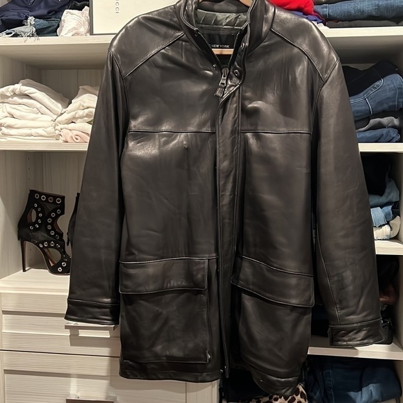 marc New York Andrew Marc black leather heavy men’s coat size medium - Picture 3 of 16
